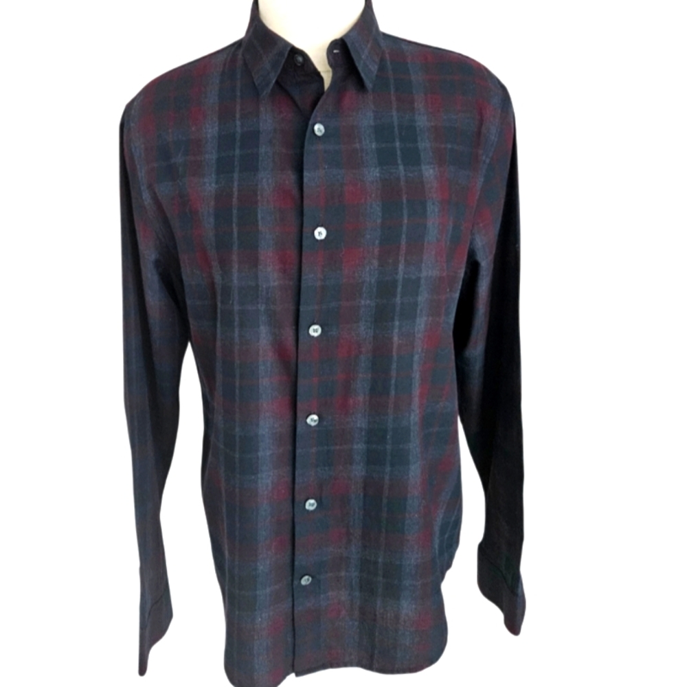 Vince Men's Red and Blue Plaid Button-Down Shirt